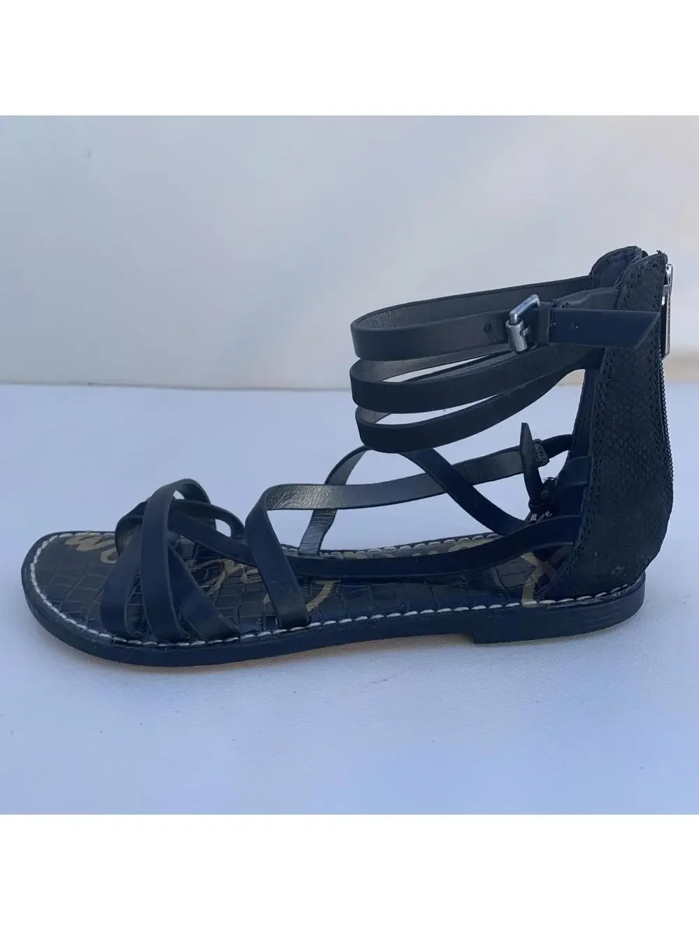 Sam Edelman Gladiator Sandals Black Flats Sz 9 Womens - Picture 7 of 11